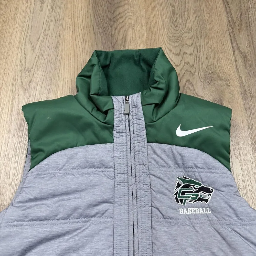 Nike Vest Mens Medium Gray Green Insulated Puffer Full Zip Baseball AQ3568-062